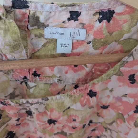 J. Jill Floral Linen Mini Dress in Pink and Green Pastel Colors, L - Picture 8 of 10